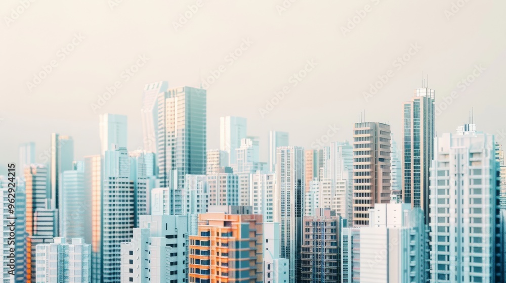 A serene, almost monochromatic cityscape with modern high-rise buildings under a soft, pastel sky creating a calm urban atmosphere. A serene, almost monochromatic cityscape with modern high-rise buildings under a soft, pastel sky creating a calm urban atmosphere.