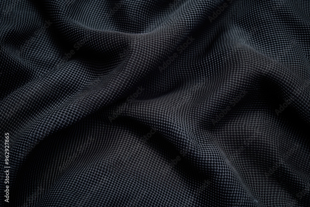 Close-up view of crinkled black, white fabric with soft texture, square-shaped squares creating depth. Soft material with slight sheen adds elegance. Unique perspective from slightly elevated angle. Close-up view of crinkled black, white fabric with soft texture, square-shaped squares creating depth. Soft material with slight sheen adds elegance. Unique perspective from slightly elevated angle.