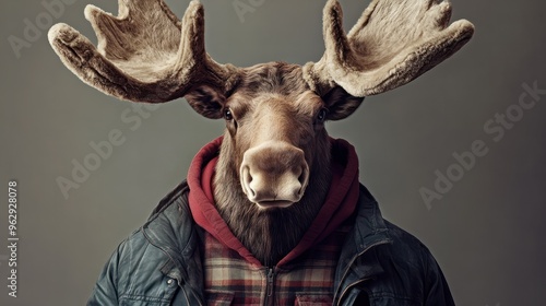 people animals manipulation clothes prints advertising graphic other heads christmas photo clothing moose cover concept animal funny surreal image wild zoo fantasy human man woman fashion head fur photo