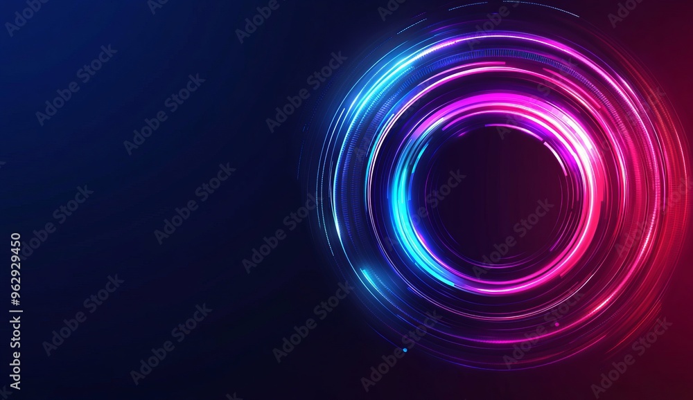 Naklejka premium Abstract futuristic technology background with digital glowing rings and blue, purple light vector 