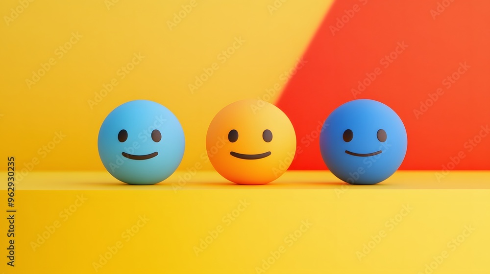 Happy Smiley Face Emojis On Yellow And Red Background Happy Smiley Face Emojis On Yellow And Red Background