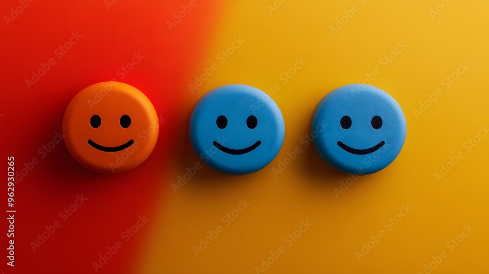Happy Smiley Faces on Red and Yellow Background Happy Smiley Faces on Red and Yellow Background