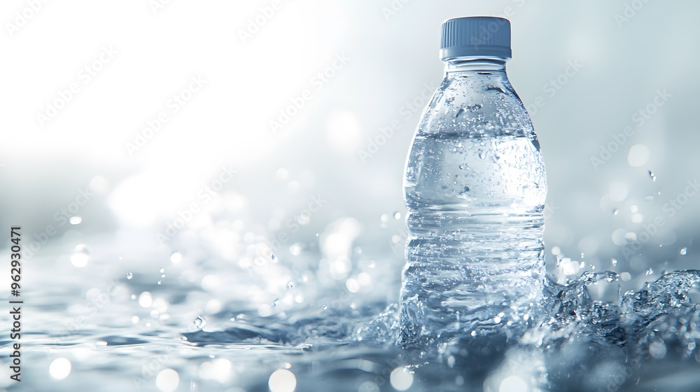 Refreshing Water Bottle Splashing in Clear Water Refreshing Water Bottle Splashing in Clear Water