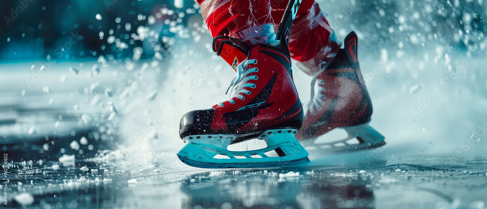 custom made wallpaper toronto digitalClose up of red skates hockey player at the ice rink arena in motion. Hockey competition at ice stadium. Winter professional sport. Generative ai