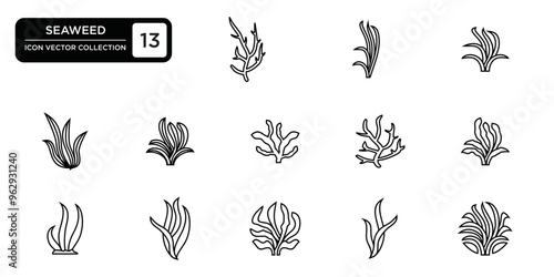 Seaweed icons collection, editable and resizable vector icon templates.