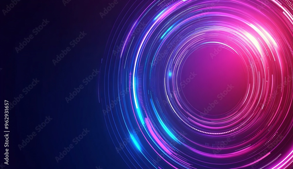Abstract futuristic technology background with digital glowing rings and blue, purple light vector Abstract futuristic technology background with digital glowing rings and blue, purple light vector
