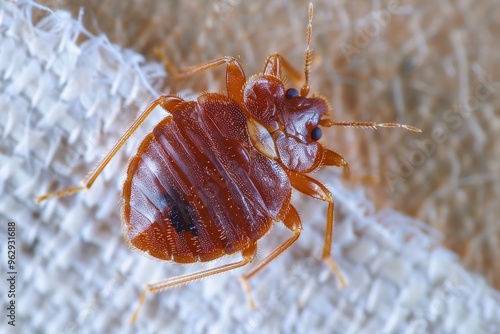 cimex hemipterus bedbug close-up on bed photo