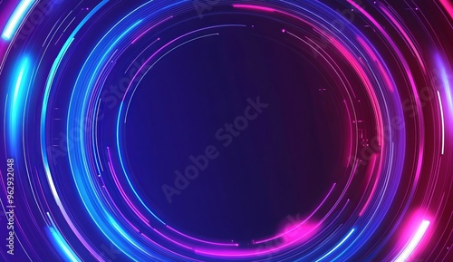 Abstract futuristic technology background with digital glowing rings and blue, purple light vector 