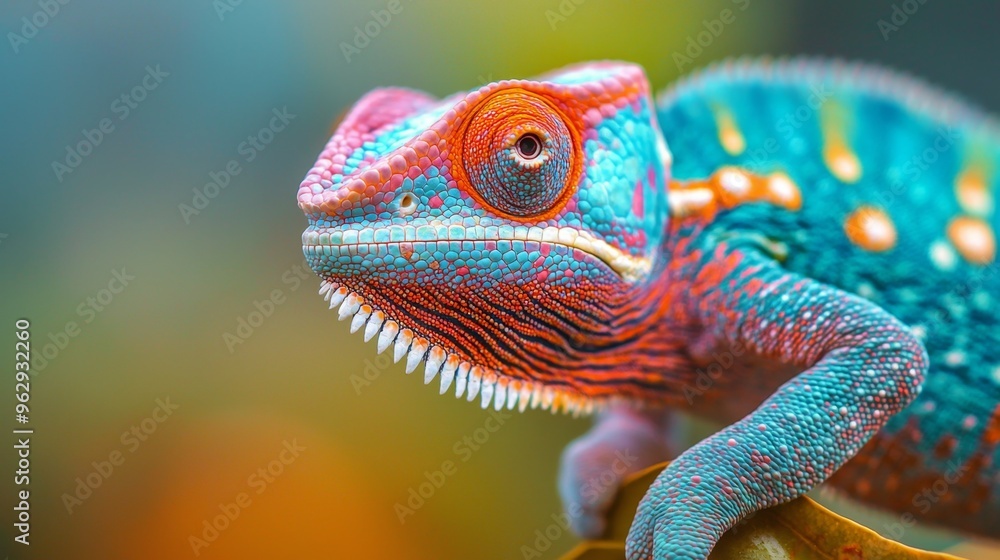 Obraz premium Colorful Chameleon Close Up Portrait