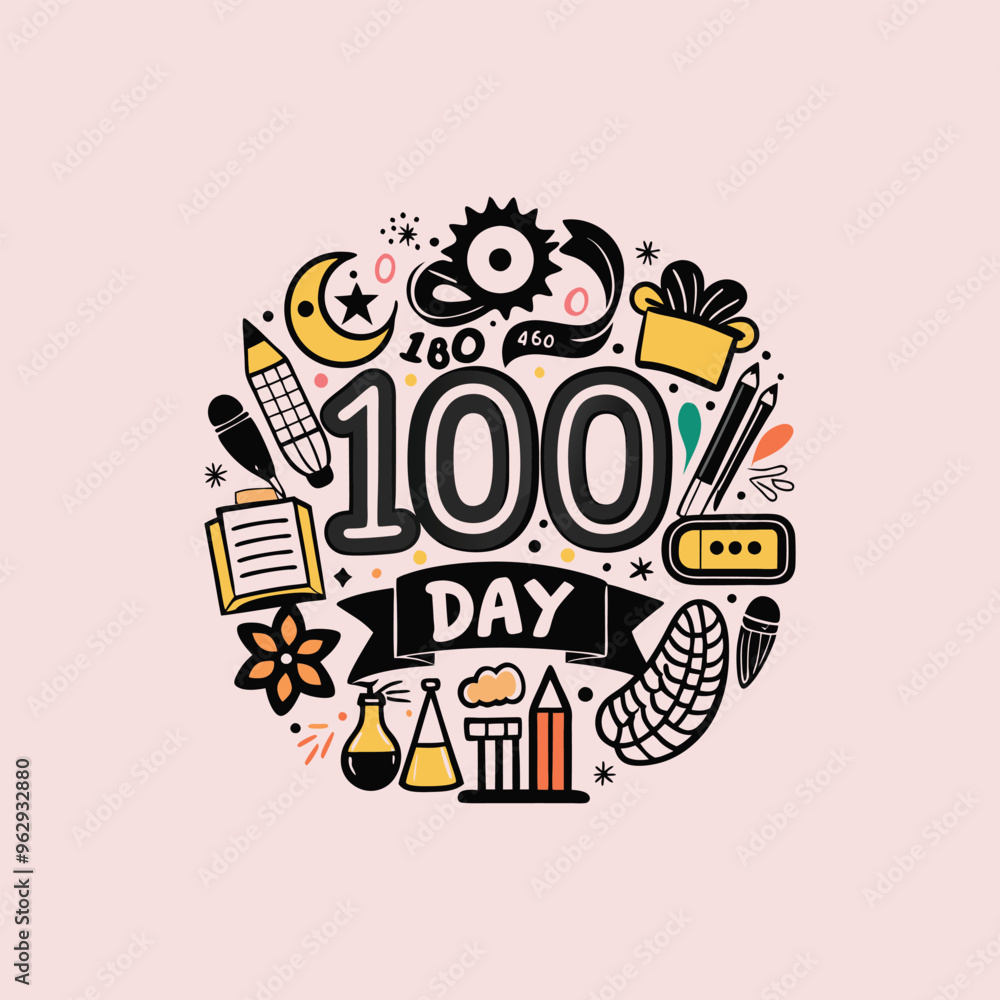 Obraz premium 100 days of school vector, silhouette, logo design 