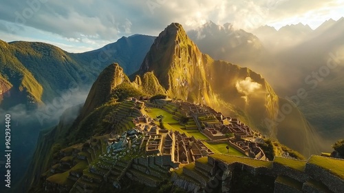 Wallpaper Mural Majestic Machu Picchu Ruins at Sunset with Golden Light Torontodigital.ca