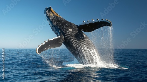 Humpback Whale Breaching in Ocean Water photo