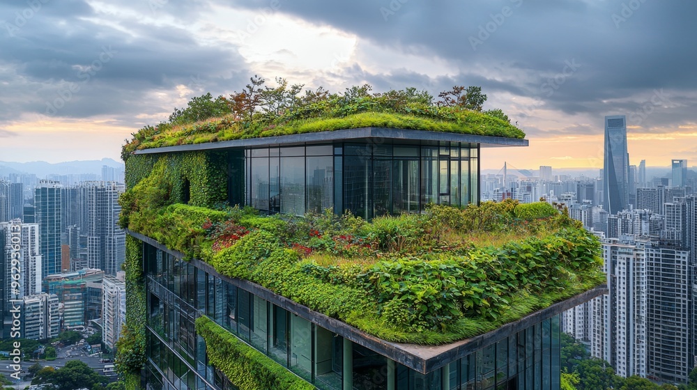 Green Roof Building in Urban Skyline Green Roof Building in Urban Skyline