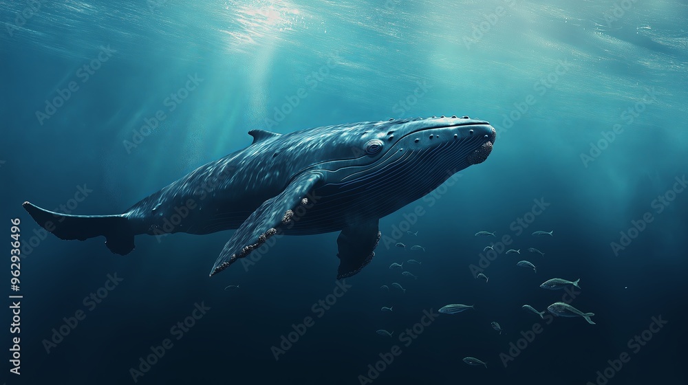 Fototapeta premium A majestic whale gracefully swimming through the deep ocean