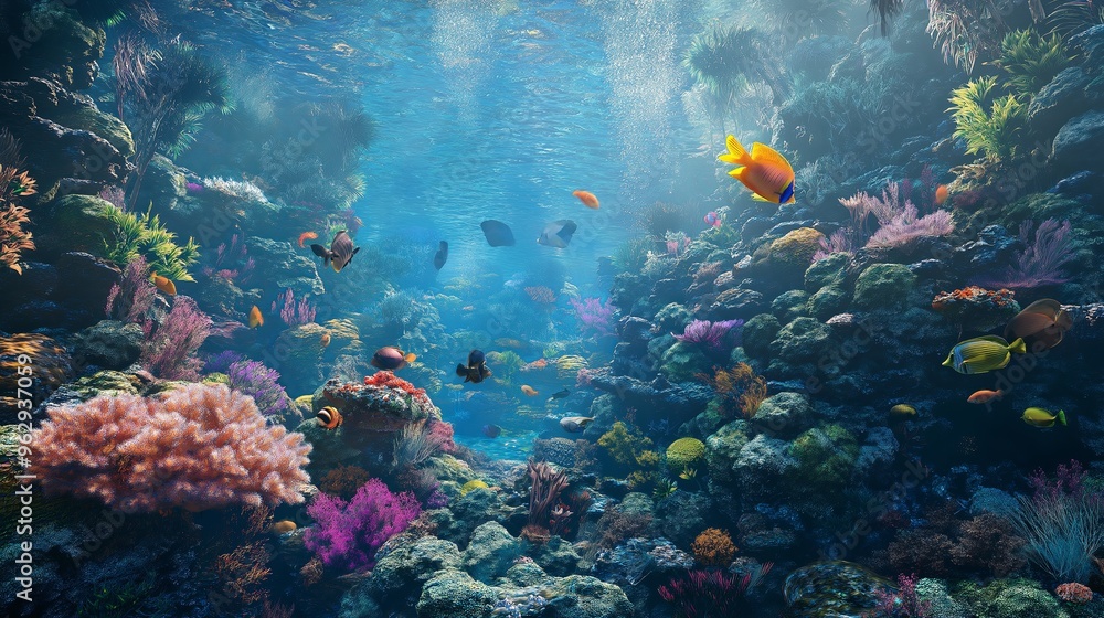 A Lush Coral Reef Teeming with Exotic Fish and Sea Creatures A Lush Coral Reef Teeming with Exotic Fish and Sea Creatures