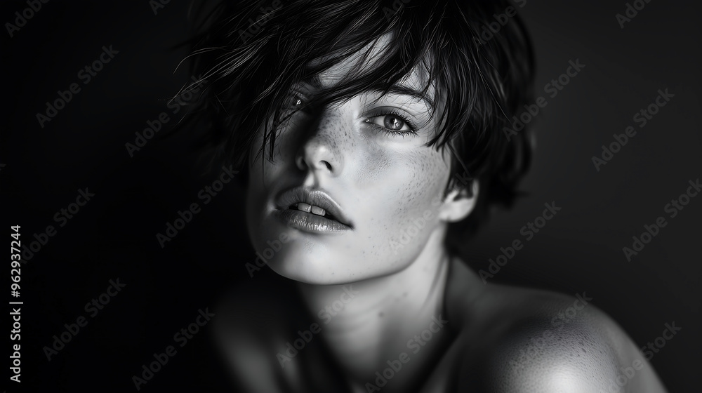 Dramatic Black and White Portrait of a Woman with Strong Expression Dramatic Black and White Portrait of a Woman with Strong Expression