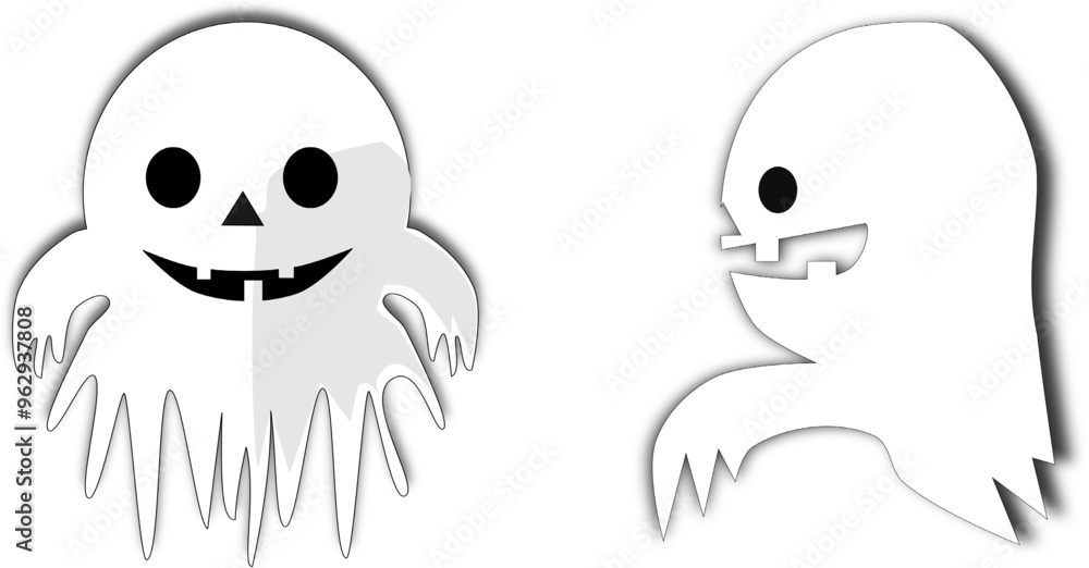 Fototapeta premium Editable vector set of cute ghost icons for Halloween flyers: playful white ghosts with charming designs.