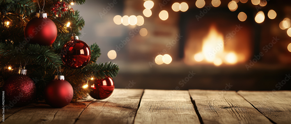 Christmas Tree and Nativity Ornaments with Defocused Lights Background Christmas Tree and Nativity Ornaments with Defocused Lights Background