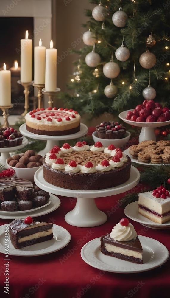 Naklejka premium Festive Christmas Dessert Table: A Delightful Spread of Holiday Treats and Sweets