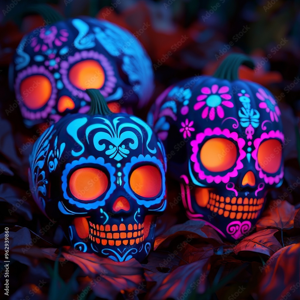 Glow in the Dark Sugar Skull Pumpkins for Halloween Glow in the Dark Sugar Skull Pumpkins for Halloween