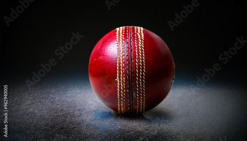  a cricket ball red ultra realistic isolated on the dark ground photo