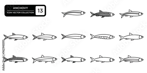 Anchovy icon collection, editable and resizable vector icon templates.