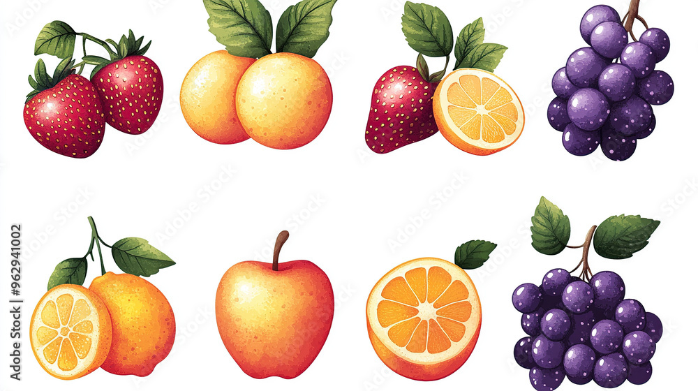 A set of cartoon fruits in vector style A set of cartoon fruits in vector style