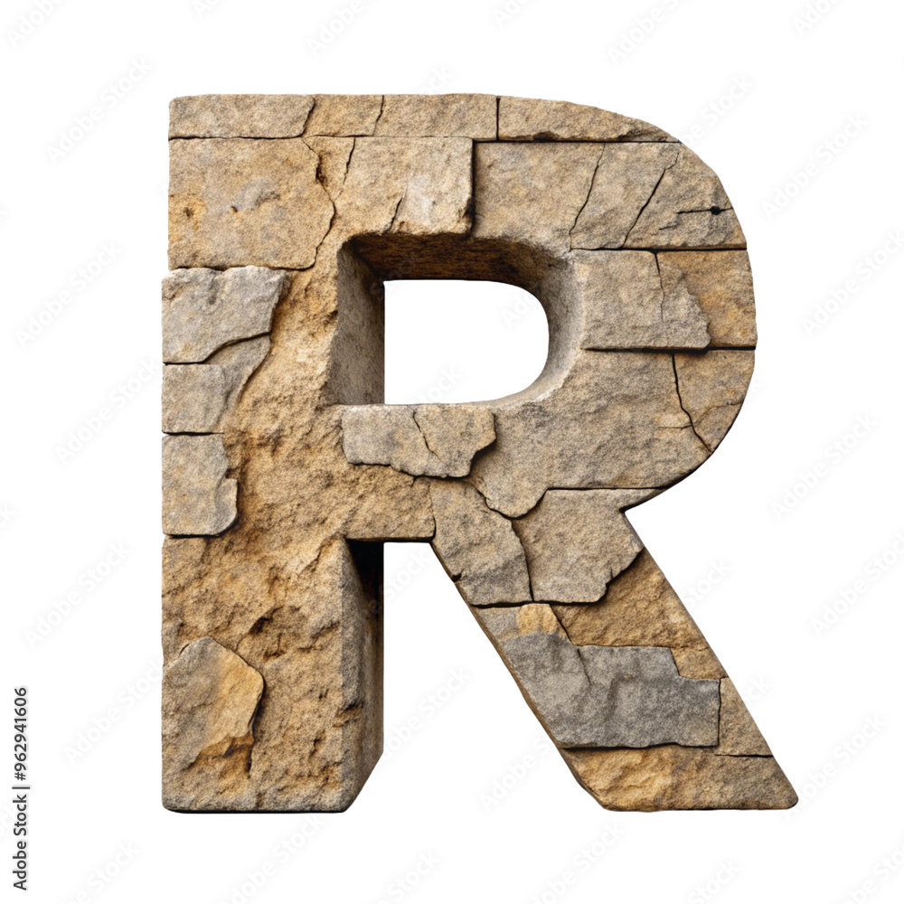 Letter R - Stone Carved Texture A detailed