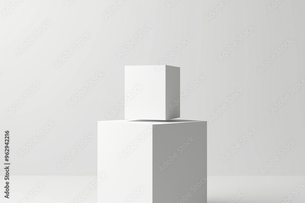 Visualize a white 3D cube placed centrally on a white background, facing the viewer with precision Visualize a white 3D cube placed centrally on a white background, facing the viewer with precision