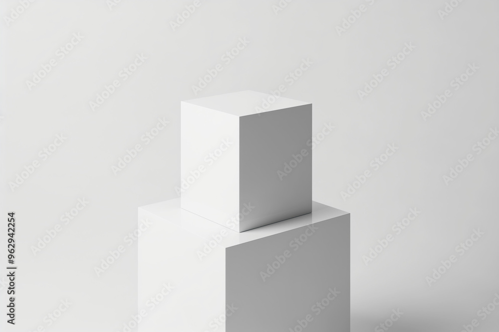Visualize a white 3D cube placed centrally on a white background, facing the viewer with precision Visualize a white 3D cube placed centrally on a white background, facing the viewer with precision
