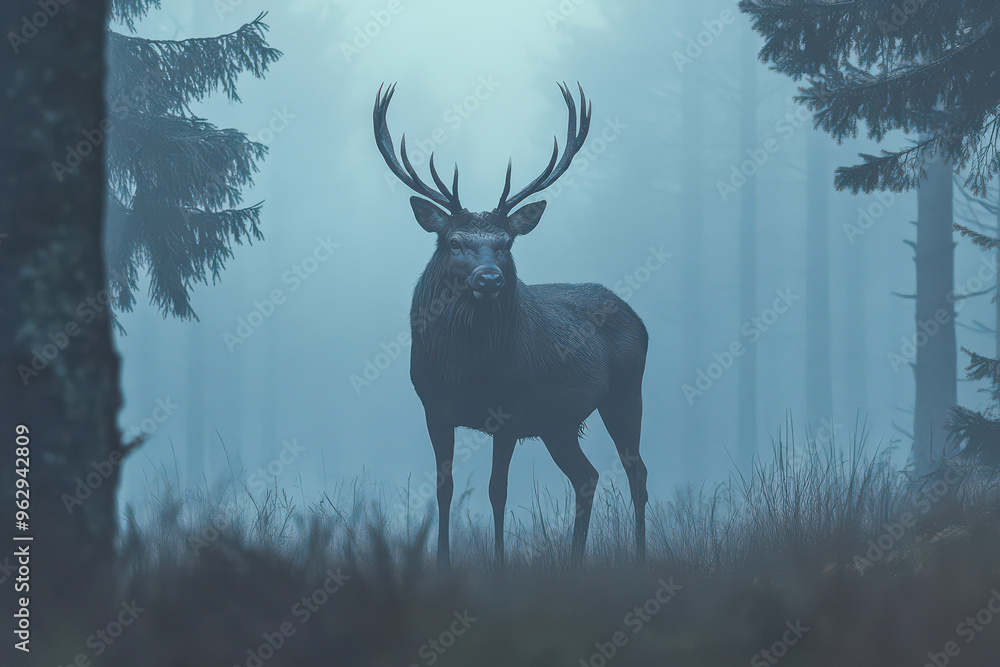 Majestic Deer in Foggy Forest Majestic Deer in Foggy Forest