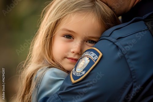 Child hugging police officer