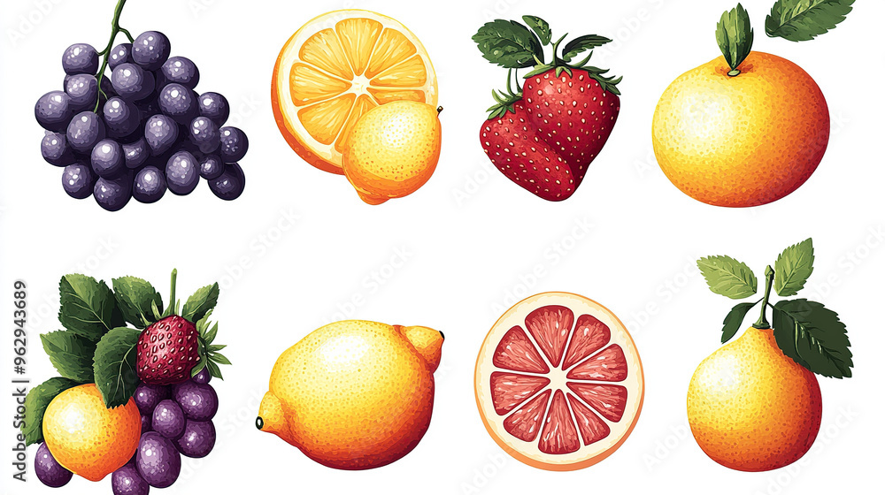 A set of cartoon fruits in vector style A set of cartoon fruits in vector style