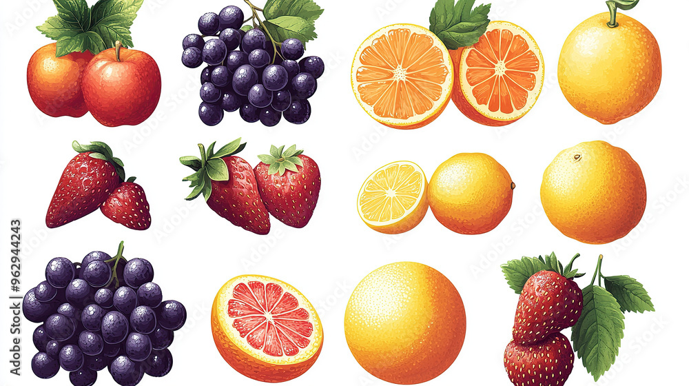 A set of cartoon fruits in vector style A set of cartoon fruits in vector style
