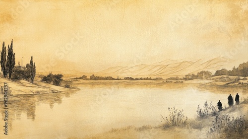 Isaiah’s Vision: The Peaceful Shiloah Waters Contrasted with People’s Rejection, Beige Tone photo