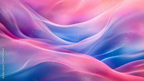 A modern abstract scene of rippling layers in pastel pink, blue, and purple, with soft lighting and gradients