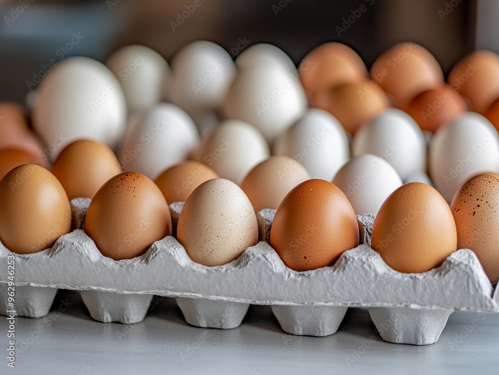 Close-up of a Carton of Fresh Brown and White Eggs, Captured with Professional Lighting in a Studio Setting Close-up of a Carton of Fresh Brown and White Eggs, Captured with Professional Lighting in a Studio Setting