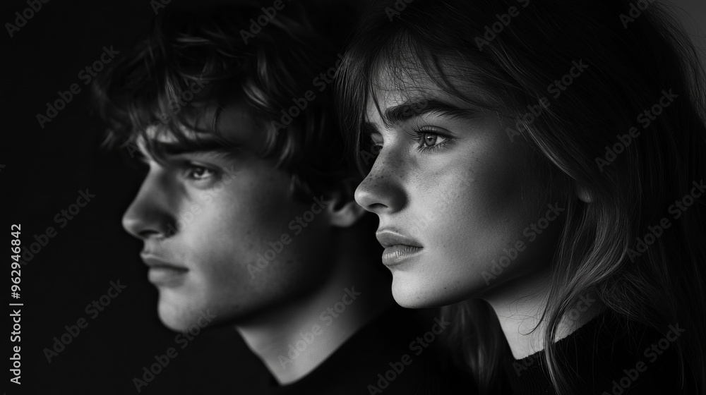 Their eyes, directed at the camera, are full of emotions, but remain hidden behind an expression of calmness. Light and shadows play a key role in creating mood. Their eyes, directed at the camera, are full of emotions, but remain hidden behind an expression of calmness. Light and shadows play a key role in creating mood.