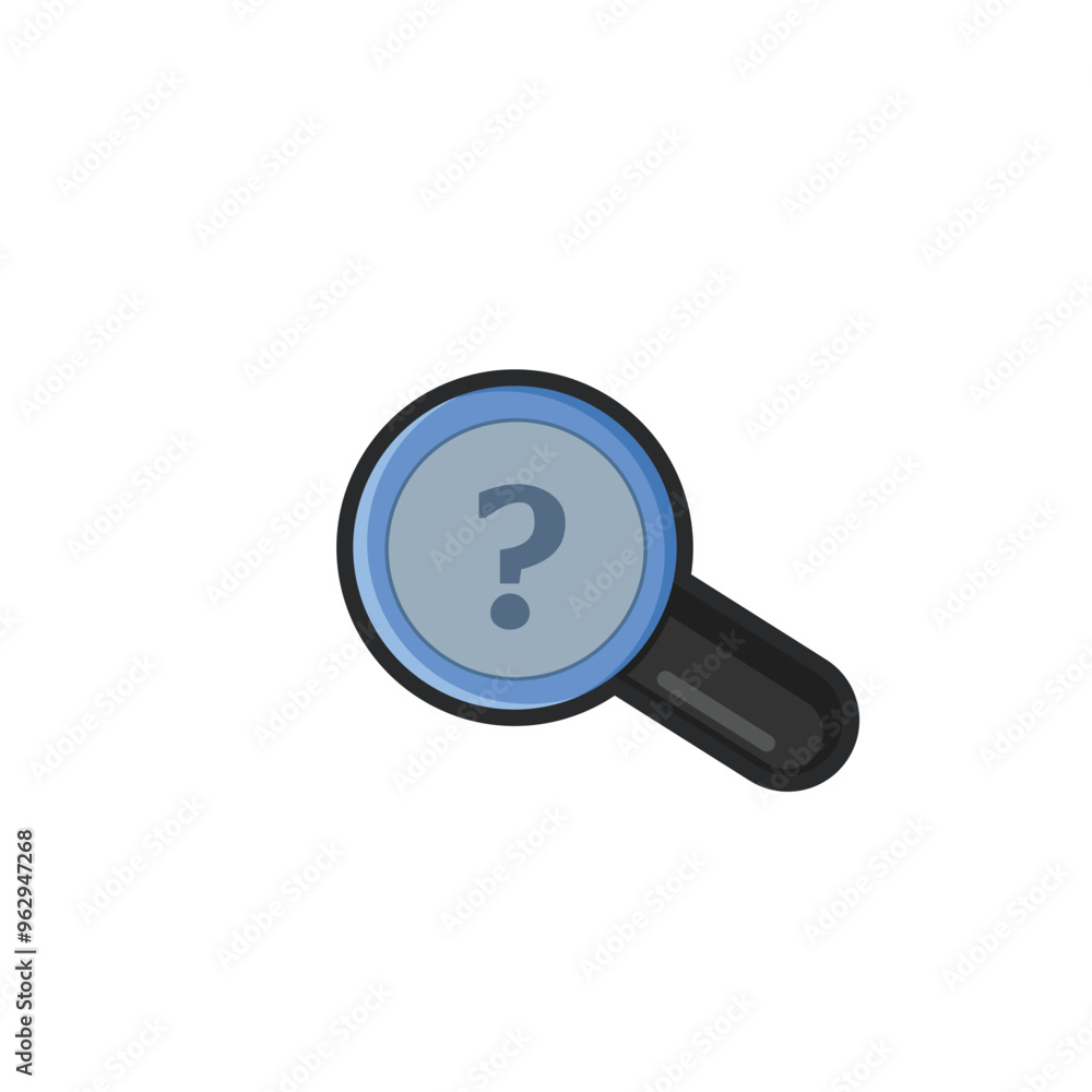 magnifier with question sign in outline flat vector design. magnifier with question sign in outline flat vector design.