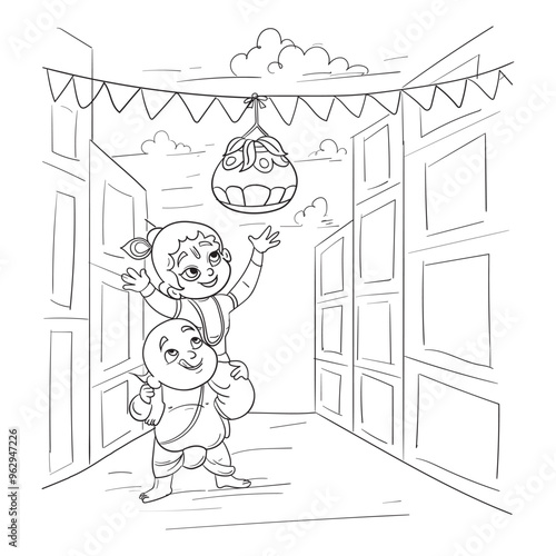Happy Janmashtami, dahi handi, kids playing dahi handi, dahi handi celeberation