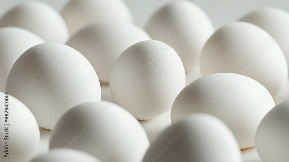 White Chicken Eggs Closeup on a White Background, Minimalist Kitchen Food Photography White Chicken Eggs Closeup on a White Background, Minimalist Kitchen Food Photography