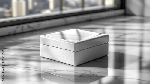 White square box on a marble surface Generative AI