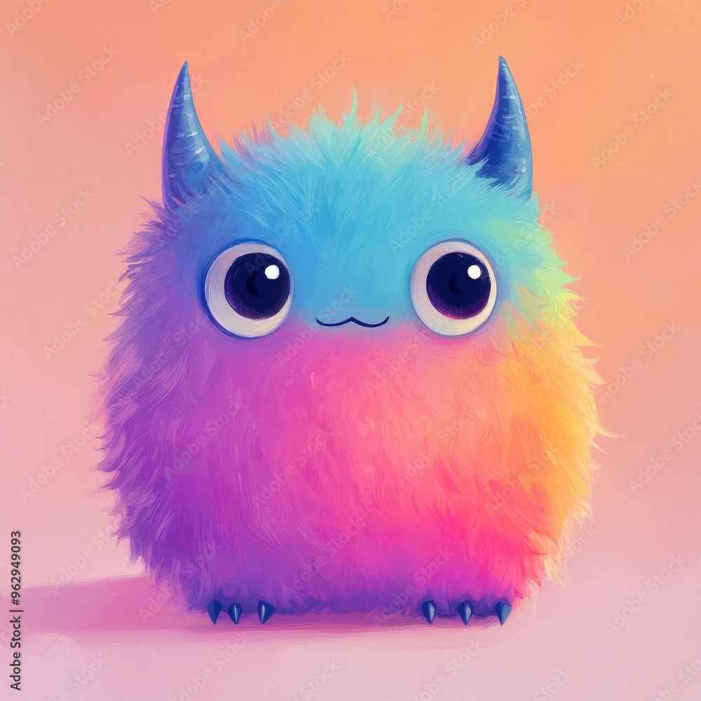 Cute Fluffy Monster with Rainbow Fur and Big Eyes Cute Fluffy Monster with Rainbow Fur and Big Eyes