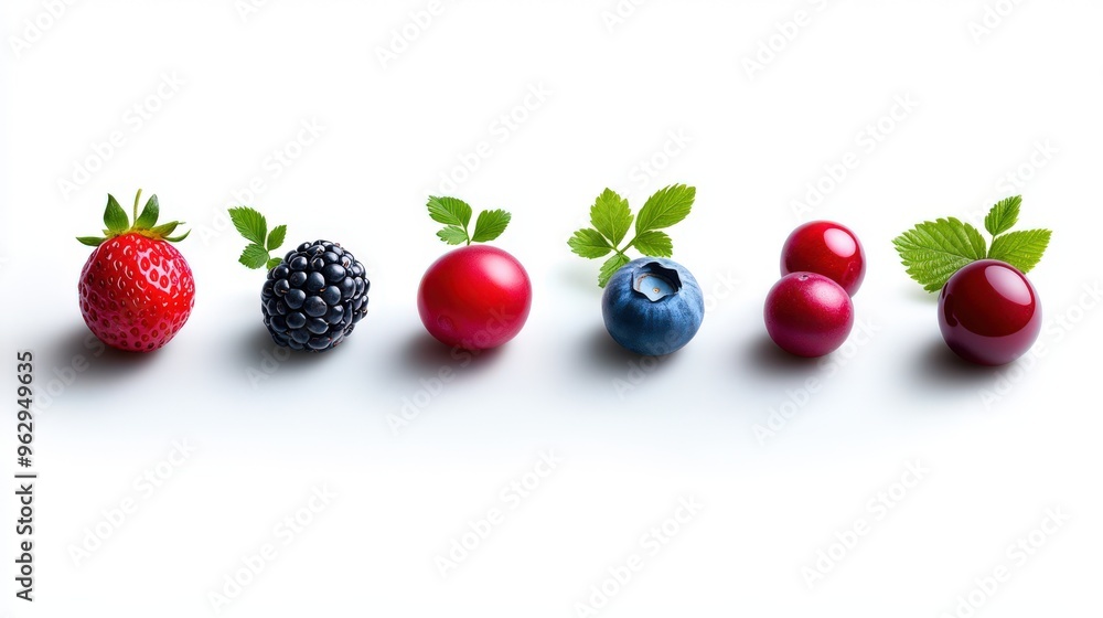 Fresh Berries Line Up Strawberry Blackberry Blueberry Cherry White Background Fresh Berries Line Up Strawberry Blackberry Blueberry Cherry White Background