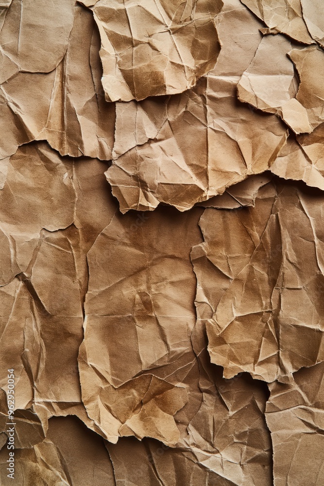 Brown paper texture close-up. Crumpled cardboard surface with creases folds. Eco-friendly background material. Craft project or packaging design inspiration. Paper recycling concept image. Brown paper texture close-up. Crumpled cardboard surface with creases folds. Eco-friendly background material. Craft project or packaging design inspiration. Paper recycling concept image.