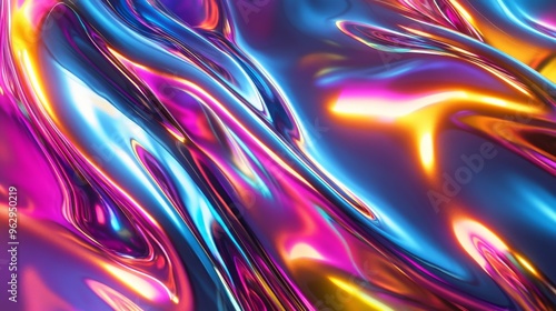 Futuristic Chrome Effect with Holographic Flowing Waves in Ultra HD