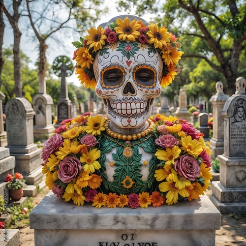 Day of the Dead in Mexico and cemetery decorations photo