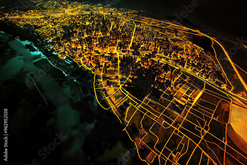 Technical aerial visual, 3D LiDAR GIS aerial map satellite scan model isolated, showing Asuncin, Paraguay . Elevation, topography, render photo