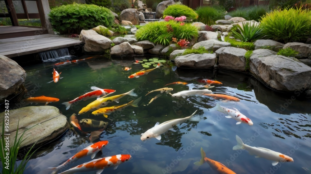 Zen pond with koi fish Zen pond with koi fish