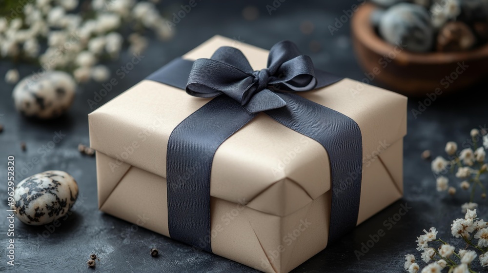 Gift box with black ribbon Generative AI Gift box with black ribbon Generative AI